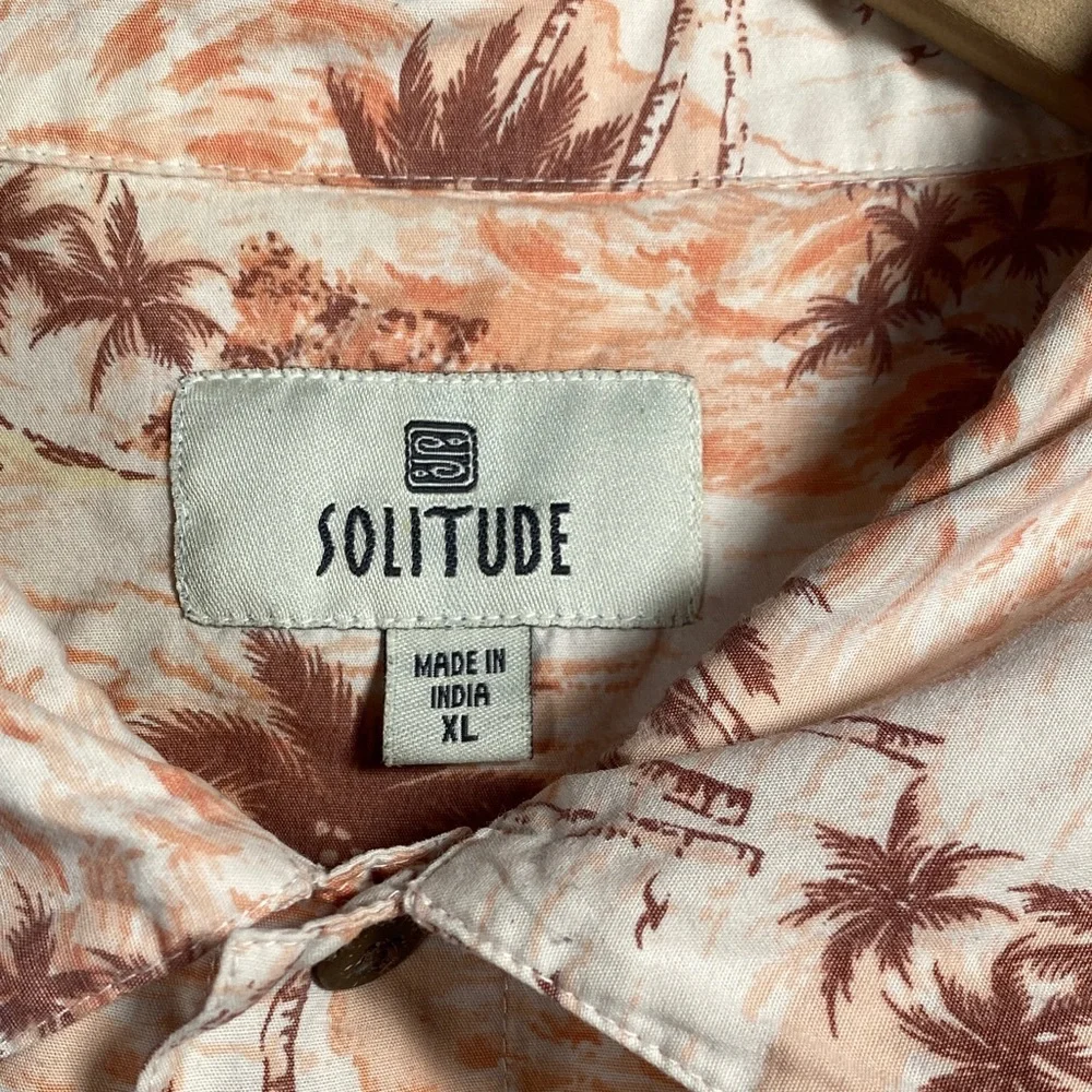 Solitude Palm Tree Button Up Shirt Men’s XL Beige Brown - Picture 2 of 10